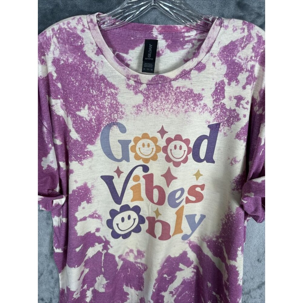 Women’s Shirt Good Vibes Only Tie-Dye Bleached Purple Size Extra Large - Picture 3 of 12